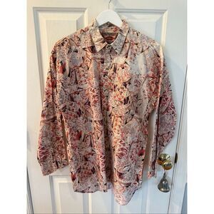 Double D Salmon Floral Paisley Abstract Print Button Down Shirt sz XL EUC